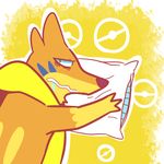  barnabe colaxpepsi drooling feral floatzel fur looking_at_viewer lying male nintendo pillow pok&eacute;mon saliva simple_background sleepy solo video_games 