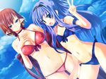  2girls bikini blue_eyes blue_hair breasts brown_hair game_cg hime_to_majin_to_koi_suru_tamashii_(game) multiple_girls pointy_ears surutamashi_devil_and_i_(game) swimsuit v 