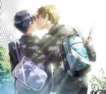 2boys backpack bag eyes_closed free! ice_cream kiss male_focus mina_(o414) multiple_boys nanase_haruka_(free!) outside school_uniform short_hair tachibana_makoto yaoi 