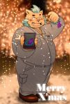  2018 anthro belly blush christmas clothing english_text futokage gouryou holidays humanoid_hands kiyo male mohawk overweight overweight_male pants shirt snow solo text tokyo_afterschool_summoners tusks video_games 