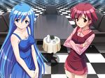  2girls blue_eyes blue_hair game_cg hime_to_majin_to_koi_suru_tamashii_(game) multiple_girls red_eyes red_hair 