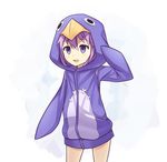  animal_costume bird cosplay cyan_aeolin disgaea highres neptune_(choujigen_game_neptune) neptune_(series) penguin penguin_costume prinny prinny_(cosplay) purple_eyes purple_hair short_hair smile 