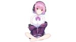  barefoot bow headphones purple_eyes purple_hair shinjou_akane short_hair ssss.gridman white yukarite 