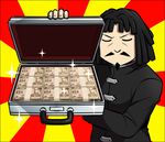  abyssal_admiral_(kantai_collection) admiral_suwabe black_hair black_jacket briefcase closed_eyes facial_hair goatee hairlocs jacket kantai_collection kei-suwabe lowres macedonian_flag money mustache short_hair sketch sunburst upper_body 