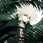  danganronpa grey_eyes hood hooded_jacket jacket komaeda_nagito male_focus palm_leaf palm_tree smile solo tree white_hair zmore 