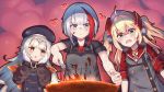  3girls admiral_graf_spee_(azur_lane) admiral_hipper_(azur_lane) ahoge apron azur_lane blonde_hair blue_eyes blush chocolate chocolate_making commentary double-breasted eyebrows_visible_through_hair food food_on_clothes food_on_face gloves green_eyes greypidjun hands_on_own_face hat headgear heart highres iron_cross long_hair long_sleeves multicolored_hair multiple_girls necktie open_mouth red_neckwear short_hair short_sleeves smile sparkling_eyes streaked_hair symbol_commentary two_side_up valentine whisk white_gloves white_hair yellow_eyes z46_(azur_lane) 