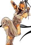  ankle_wrap antenna_hair armpits bandages barefoot black_hair breasts brown_eyes covered_face face_mask fighting_stance fingerless_gloves forehead gloves highres hip_vent ibuki_(street_fighter) long_hair mask medium_breasts nakahara_kaihei ninja no_bra no_panties ponytail sideboob solo street_fighter 