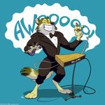  2016 anthro bow_tie canine clothed clothing kobi_lacroix male mammal musical_instrument smile suit theremin wolf 