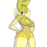  alien alternative_clothing armwear blonde_hair blushmallet breasts cartoon_network clothed clothing fingers gem gem_(species) hair hands_on_hips hi_res legwear not_furry steven_universe stockings wide_hips yellow_diamond yellow_eyes yellow_skin 