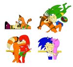  amy_rose bra butt butt_grab candy charmy_bee chocolate clothing food fruit hand_on_butt knuckles_the_echidna manic_the_hedgehog marine_the_raccoon panties shade_the_echidna simple_background sonic_(series) sonic_boom sonic_the_hedgehog sticks_the_jungle_badger tail_grab underwear video_games 
