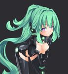  blush breasts cleavage green_hair green_heart himajin_(starmine) large_breasts leaning_forward long_hair looking_at_viewer neptune_(series) ponytail power_symbol purple_eyes solo symbol-shaped_pupils very_long_hair 