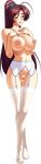  1girl ahoge areolae bishop_(company) blush breasts brown_hair censored full_body kagami kanami large_breasts long_hair mifuyu_kamijou nipples parted_lips ponytail puffy_nipples purple_eyes sansha_mendan smile solo standing thighhighs underwear 