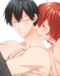  2boys black_air blush kiss male_focus multiple_boys naughty_face red_hair shirt_lift smile undressing yaoi yowamushi_pedal 