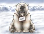  adoption bear dakota-bear english_text halo male mammal overweight polar_bear promise sign text 
