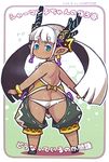  aqua_eyes ass bracelet butt_crack colored_eyelashes dark_skin earrings eyebrows horns jewelry long_hair looking_back lowleg lowres pointy_ears sekaiju_no_meikyuu sekaiju_no_meikyuu_5 shaman_(sekaiju) shigatake solo standing sweat thick_eyebrows twintails white_hair 
