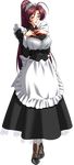  1girl ahoge bishop_(company) blush breasts brown_hair dress full_body kagami kanami large_breasts long_hair maid_headdress mifuyu_kamijou parted_lips ponytail purple_eyes sansha_mendan smile solo standing 