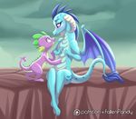  2016 anthro blush dragon duo eye_contact female friendship_is_magic horn my_little_pony outside patreon princess_ember_(mlp) scalie sitting spike_(mlp) stepandy wings 