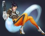  black_hair brown_eyes danichi glasses open_mouth overwatch short_hair suit tracer_(overwatch) 