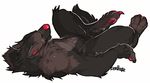  4_toes athletic black_fur canine claws dewclaw digitigrade dominate_(artist) featureless_chest featureless_crotch fluffy fur lying male mammal multicolored_fur nude on_back red_claws red_nose toe_claws toes two_tone_fur wolf 