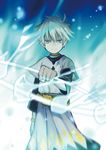  bracelet eyebrows fortuna_(spirit_circle) green_eyes jewelry looking_at_viewer male_focus silver_hair solo spirit_circle thick_eyebrows yuyu_(yuyudesu0806) 