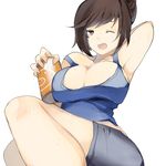  1girl artist_request brown_hair mei_(overwatch) open_mouth overwatch ponytail short_hair sweating 