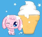  &lt;3 blue_background blue_eyes blush cone cub cute dessert female food ice_cream kneeling looking_at_viewer nude o-gotchirice-o one_eye_closed pose simple_background solo star tamagotchi wink young yumemitchi 