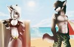  alenkavoxis anthro beach bikini board_shorts breasts canine clothing dafka duo feline female male mammal open_mouth outside seaside smile swimsuit teeth 