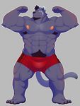  2016 4_toes abs anthro armpit_hair beard biceps big_muscles black_fur black_hair black_nose black_panther boxers_(clothing) bulge clothed clothing digital_media_(artwork) facial_hair feline flexing front_view full-length_portrait fur grey_background hair hat hi_res iotran looking_at_viewer lucusold male mammal muscular muscular_male nipples panther panthertran pecs pink_nipples plantigrade portrait pubes simple_background smile smirk solo standing toes topless underwear 