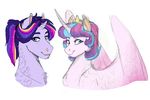  blue_eyes duo dusk_shine_(mlp) earthsong9405 equine feathered_wings feathers female feral flurry_heart_(mlp) friendship_is_magic gradient_hair green_eyes hair horn male mammal my_little_pony pink_feathers pink_hair purple_hair simple_background smile unicorn white_background winged_unicorn wings 
