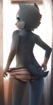  anthro backlit briefs canine clothed clothing cub dog grin looking_at_viewer looking_back mammal pinup pose rear_view ruugiaruu topless underwear underwear_pull young 