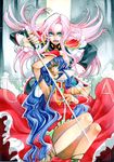  bad_id bad_pixiv_id barefoot dark_skin dress flower green_eyes highres himemiya_anthy long_hair multiple_girls noppo pink_hair purple_hair rose shoujo_kakumei_utena sword tenjou_utena weapon 