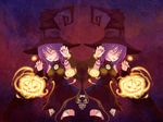  blair detached_sleeves dress fingernails glowing hat jack-o'-lantern multiple_girls pumpkin purple_hair soul_eater symmetry thighhighs witch_hat yellow_eyes 