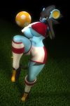  2016 3d_(artwork) anthro anthroanim anthrofied armpits athletic ball big_breasts breasts clothed clothing digital_media_(artwork) female focused grass hair kick luxray navel nintendo pok&eacute;mon shirt shizuma_(anthroanim) shorts simple_background smile soccer soccer_ball solo sport video_games 