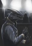  4_fingers anthro clothed clothing day dragon grey_scales group horn inside male open_mouth scales smooth_horn teeth themefinland yellow_eyes 