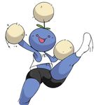  anthro armpits bike_shorts blue_skin bulge cheerleader clothed clothing jumpluff legwear looking_at_viewer male navel nintendo open_mouth plant pok&eacute;mon pom_poms red_eyes robbonp shorts simple_background smile socks solo thick_thighs video_games 