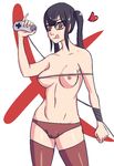  &lt;3 aliasing areola black_hair breasts cameltoe controller glasses heart licking_lips naughty_face navel nipples original panties red_eyes red_panties simple_background solo standing super_nintendo thighhighs tongue tongue_out topless twintails underwear 