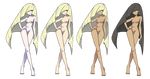 bandaid_on_pussy bandaids_on_nipples barefoot black_hair blonde_hair breasts female green_eyes hair_over_one_eye long_hair lusamine photoshop pokemon pokemon_(game) pokemon_sm small_breasts tagme very_long_hair wide_hips 