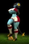  2016 3d_(artwork) anthro anthroanim anthrofied athletic ball big_breasts breasts clothed clothing digital_media_(artwork) female front_view grass hair luxray navel nintendo pok&eacute;mon pose shirt shizuma_(anthroanim) shorts simple_background smile soccer soccer_ball solo sport standing video_games 