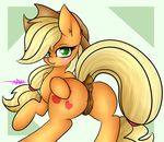  2016 abstract_background animal_genitalia animal_pussy anus applejack_(mlp) ashee_cakes blonde_hair blush butt cutie_mark earth_pony equine equine_pussy female feral freckles friendship_is_magic fur green_eyes hair horse looking_at_viewer looking_back mammal my_little_pony orange_fur pony pussy solo 
