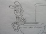  anthro disney female jppaqui_(artist) judy_hopps lagomorph mammal rabbit sketch solo toilet zootopia 