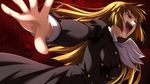  artist_request bangs blunt_bangs brown_eyes brown_hair coat cravat crying game_cg hime_cut long_hair official_art open_mouth ougon_musou_kyoku outstretched_arm outstretched_hand smile solo spoilers umineko_no_naku_koro_ni ushiromiya_rosa 