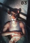  anthro clothed clothing feline female looking_at_viewer mammal navel sitting smile solo teeth tiger wildering 