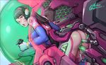  absurdres ass ass_cutout brown_eyes brown_hair cockpit covered_nipples cross-section d.va_(overwatch) facial_mark gorgeous_mushroom headphones highres long_hair looking_back mecha overwatch parted_lips sex_machine skin_tight solo whisker_markings 