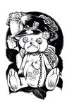  bad_id bad_pixiv_id chain flower gears greyscale hat heart highres jojo_no_kimyou_na_bouken kuujou_joutarou monochrome no_humans objectification rose stitches stuffed_animal stuffed_toy teddy_bear 