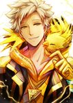  aku-usagi artist_name blonde_hair closed_eyes electricity gen_1_pokemon gloves hood hoodie jacket legendary_pokemon looking_at_viewer male_focus open_clothes open_jacket orange_gloves pokemon pokemon_(creature) pokemon_go smile spark_(pokemon) tumblr_username yellow_eyes zapdos 