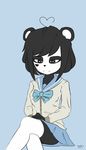  artist_request furry kenny_(ken_ashcorp) legwear panda pleated_skirt school_uniform simple_background sitting skirt uniform white_legwear 