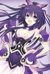  :d absurdres armor armored_dress breasts choker cleavage date_a_live dutch_angle eyebrows_visible_through_hair floating_hair hair_between_eyes hair_ribbon hands_on_hips highres long_hair looking_at_viewer open_mouth purple_eyes purple_hair purple_ribbon qing_cui ribbon shoulder_armor small_breasts smile solo spaulders yatogami_tooka 