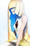  blonde_hair erica_june_lahaie from_side green_eyes highres image_fill long_hair looking_at_viewer lusamine_(pokemon) parted_lips pokemon pokemon_(game) pokemon_sm smile solo upper_body very_long_hair 