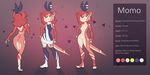  abstract_background clothed clothing fur mammal model_sheet momo mustelid nude red_fur solo sy_noon 