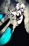  blue_eyes bow clock commentary_request film_grain foreshortening from_side green_bow izayoi_sakuya knife maid_headdress monochrome outstretched_arms short_hair sidelocks smoke solo spot_color tabazi throwing_knife touhou weapon 